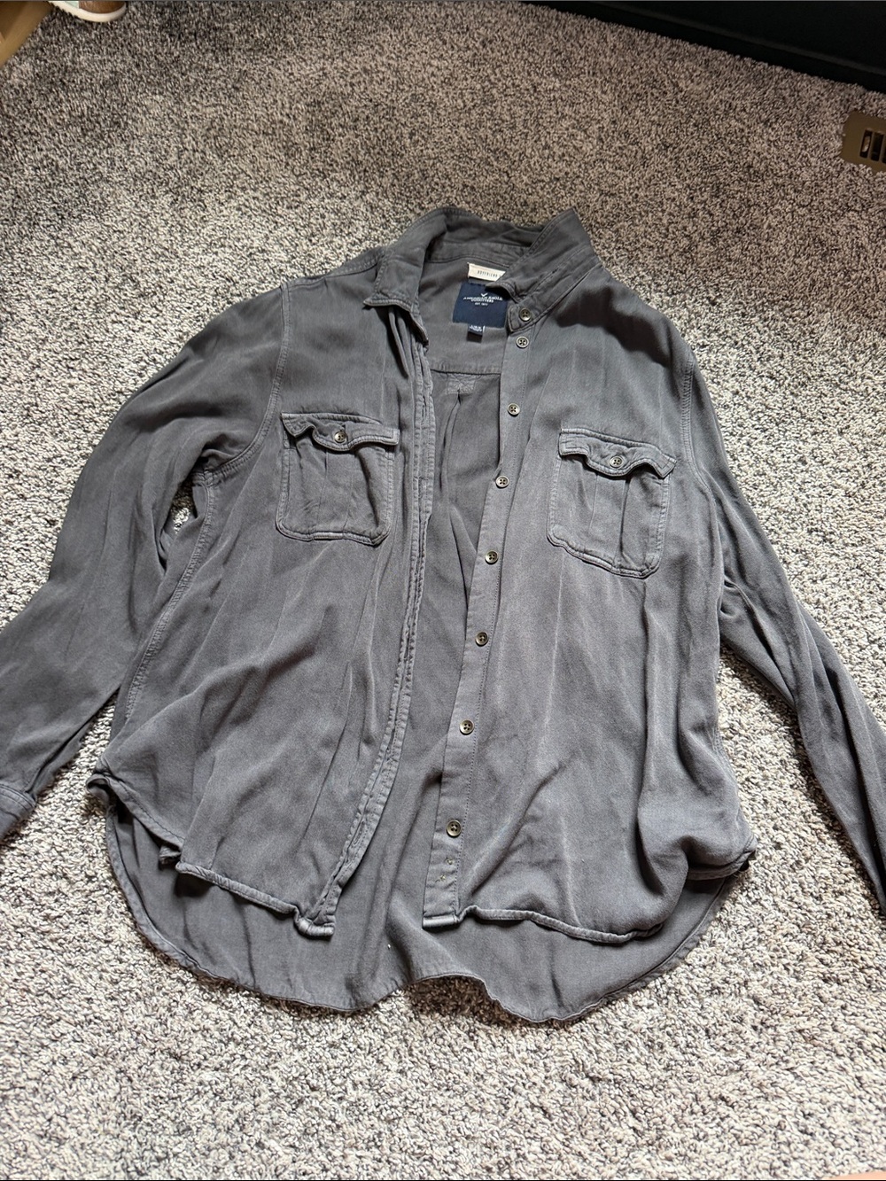 American Eagle Outfitters Women's Gray Button-Down Shirt